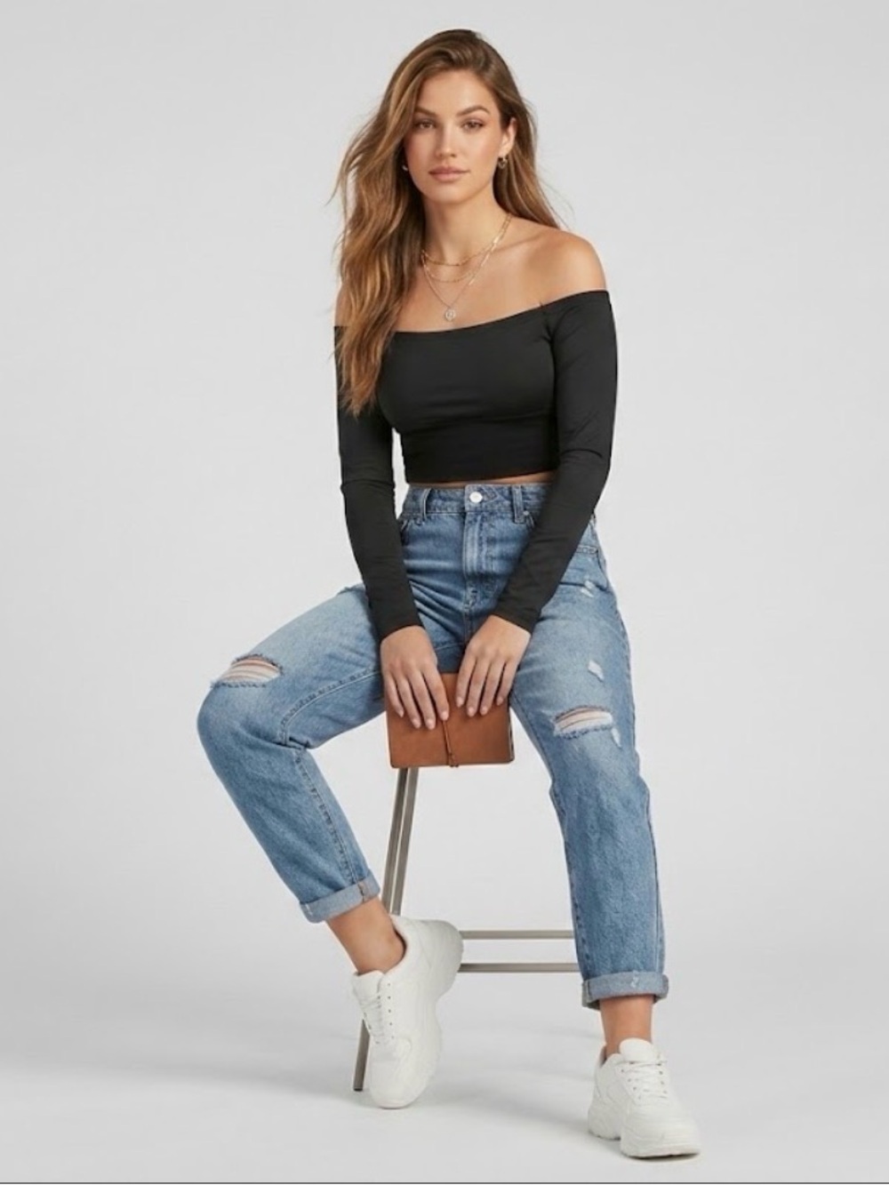 SHEIN Light Blue Distressed Boyfriend Jeans